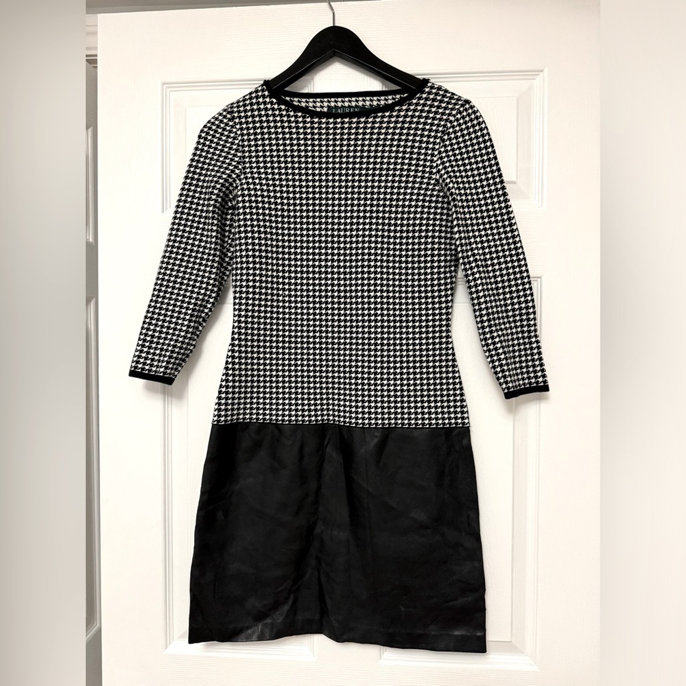 Houndstooth and Faux Leather Dress